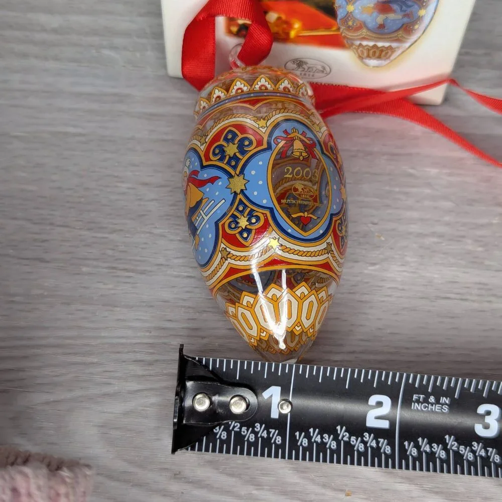Hutschenreuther Glas Glocke Kristal Zapfen 2003 Winter Sports Motif Ornament